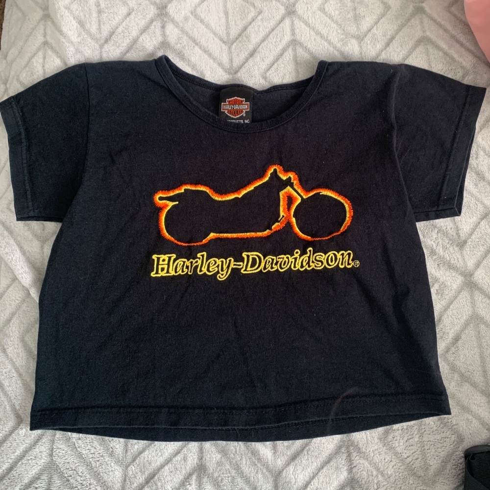 Vintage Embroidered Harley Davidson Cropped Tee
